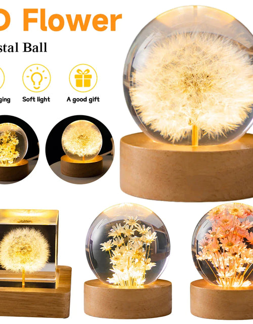 Load image into Gallery viewer, LED Flower Crystal Ball Night Light with Wooden Base
