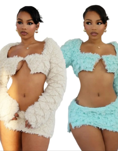 Load image into Gallery viewer, (Free Shipping)(Tariffs included in price) Women's Sexy Long Sleeve Top And Skirt Two-Piece Plush Suit
