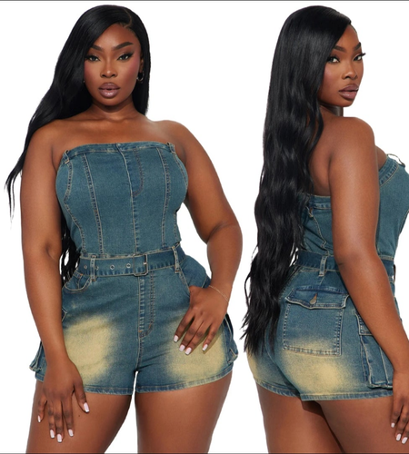 (Free Shipping)(Tariffs included in price) Retro Fashion Denim Bodycon Jumpsuit Women Sleeveless Backless Elasticity Washed Romper Female Overalls