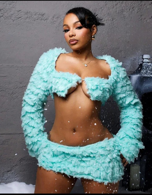 Load image into Gallery viewer, (Free Shipping)(Tariffs included in price) Women's Sexy Long Sleeve Top And Skirt Two-Piece Plush Suit
