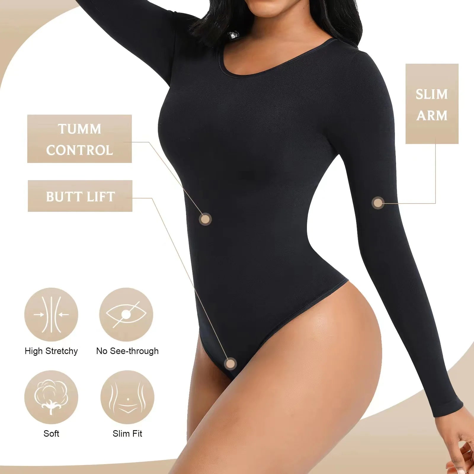 Long-Sleeved Seamless Bodysuit Jumpsuit