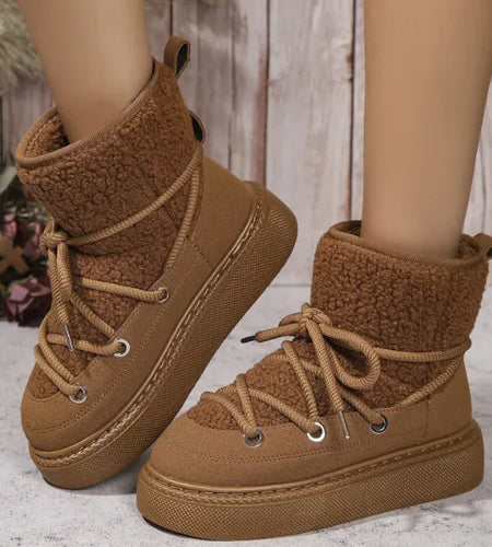Fashion Lace-up Snow Boots Winter Flat Thick-soled Height-enhancing Cotton Shoes For Women Casual Warm Short Boot