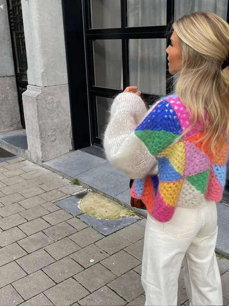 Colorful Hollow Knit Cardigan