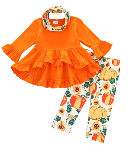 Toddler Halloween Pumpkin Print Dress Set