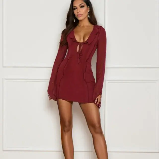 InstLike-Hollow Out Flare Sleeve Mini Dress