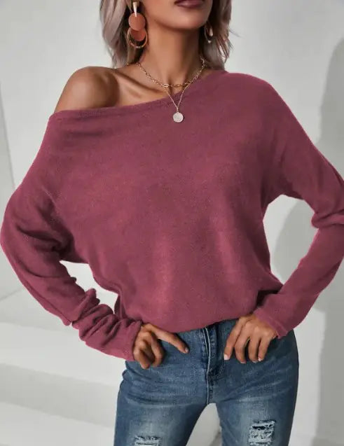 Load image into Gallery viewer, Knitted Oblique Shoulder Sweater
