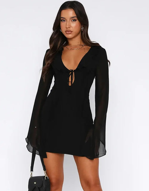 Load image into Gallery viewer, InstLike-Hollow Out Flare Sleeve Mini Dress
