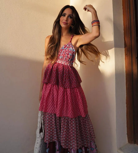 Retro Floral Spaghetti-Strap Dress