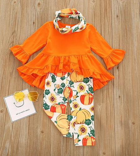 Toddler Halloween Pumpkin Print Dress Set