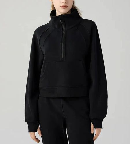Women's Half-Zip High-Stand Collar Pullover Leisure Warm Fleece Sweater