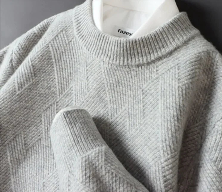 Men's Loose Thick Jacquard Round Neck Sweater