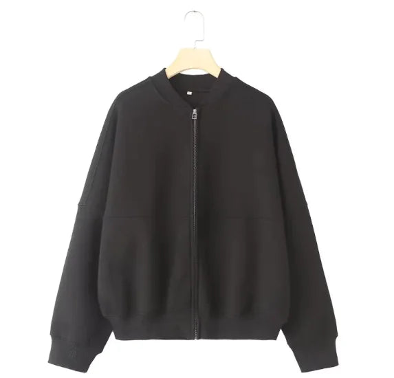 Zipper Bomber Jacket & High Waist Flannel Pants Set