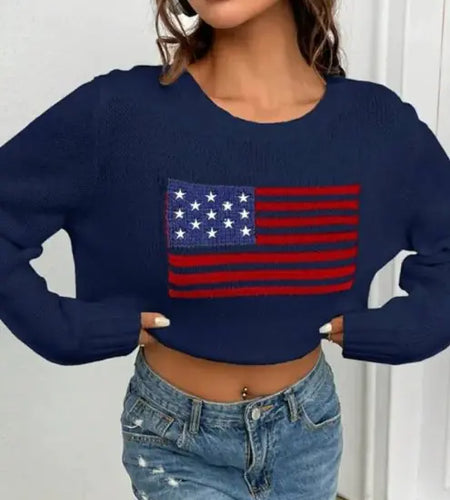Loose Round Neck Flag Sweater