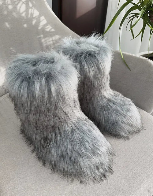 Load image into Gallery viewer, Raccoon Fur Plush Snow Boots
