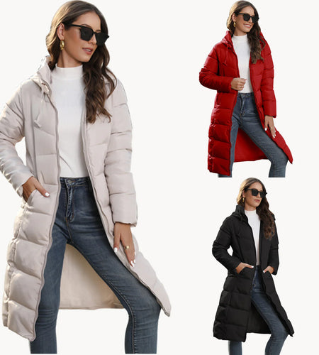 Hooded Women's Cotton Padded Clothing Women's Mid-length Slim Fit