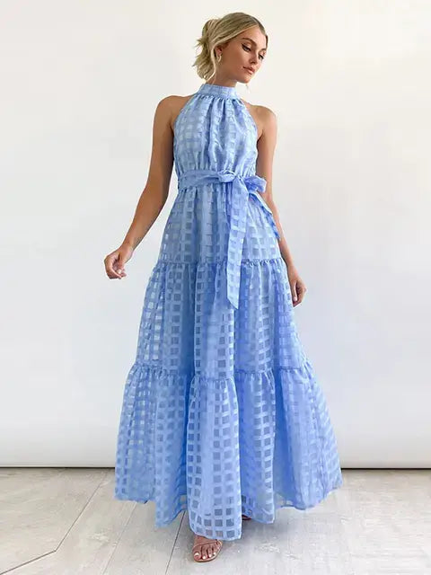 Load image into Gallery viewer, Women's Grid Hollow Long Dress
