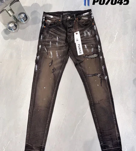 Men's Striped Ripped Denim Jeans