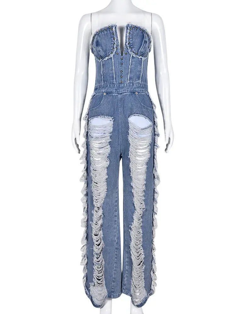 Tassel Hollow Out Overalls