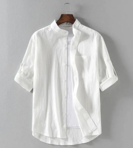 Men's Loose Fit Linen Stand Collar Shirt