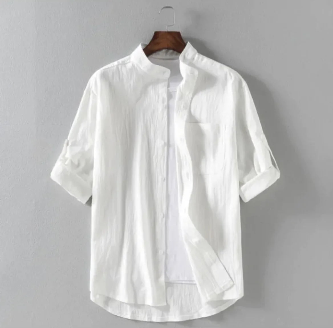 Men's Loose Fit Linen Stand Collar Shirt