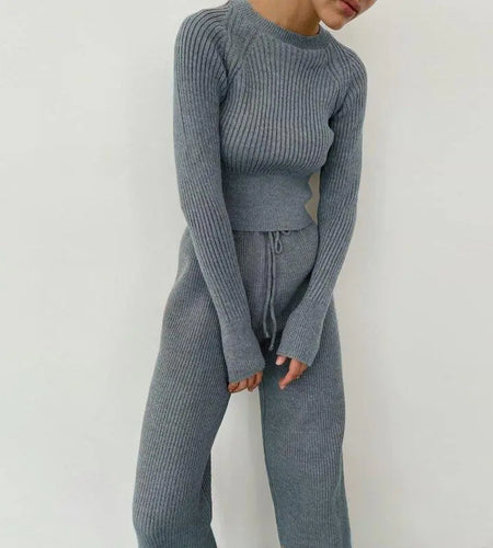 Knitted Wide Leg Pants and Top Set