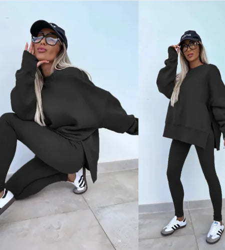 Women's Relaxed Fit Sweater Set – Split Top & Slim Trousers