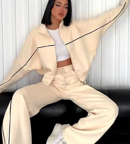 Women's Long Sleeve Half-Turtleneck Cardigan & Trousers Set