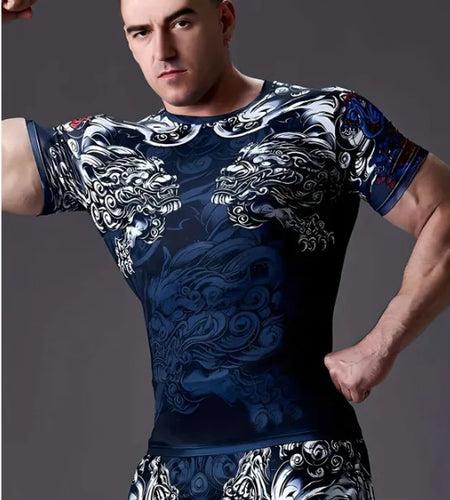 3D Printed Men's Short-sleeved T-shirt High Elastic Tight Round Neck