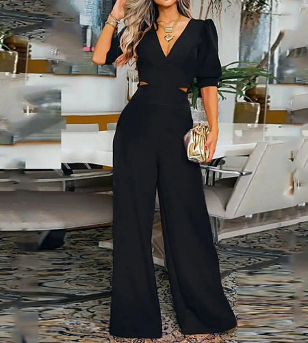 Short Sleeve Hollow Loose Legs Pants