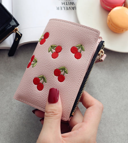 Cherry Embroidered Small Wallet