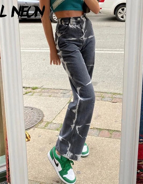 Load image into Gallery viewer, ALLNeon Vintage Tie Dye High Waist Jeans: Y2K Aesthetics Brown Denim Trousers
