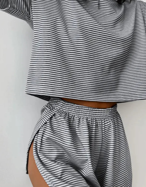 Load image into Gallery viewer, Knitted Striped Short-sleeved Shorts Suit
