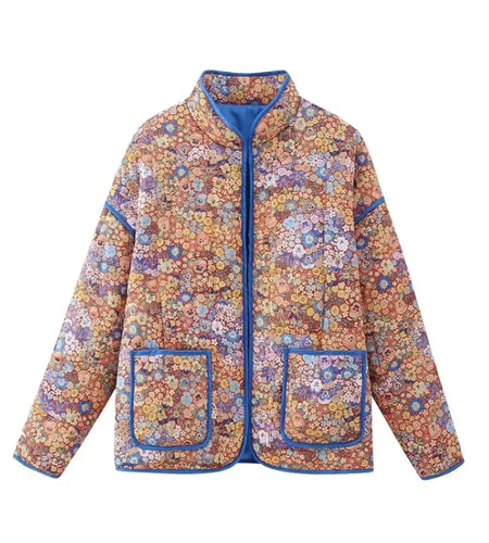 Flower Thin Pocket Decorative Cardigan Cotton Jacket
