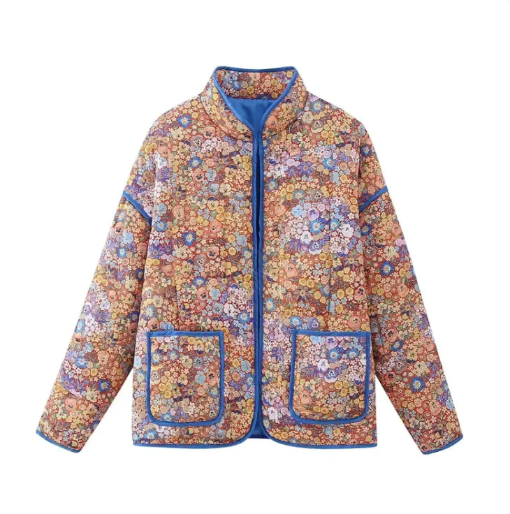 Flower Thin Pocket Decorative Cardigan Cotton Jacket