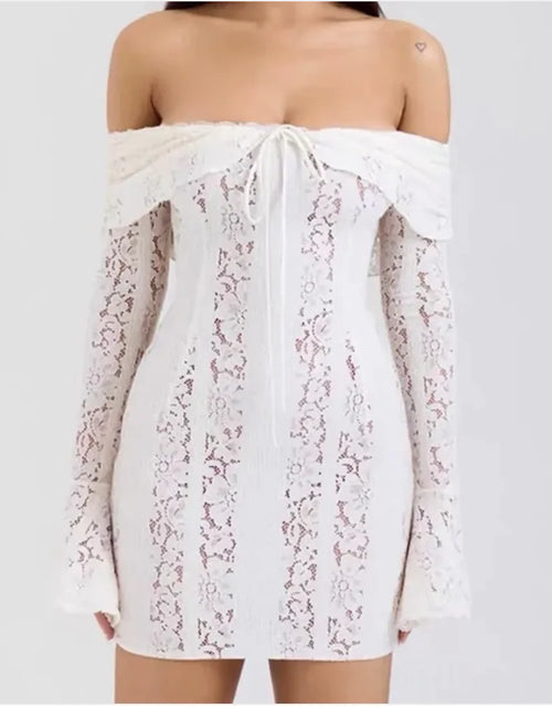 Load image into Gallery viewer, Elegant Off-Shoulder Lace Dress with Long Sleeves
