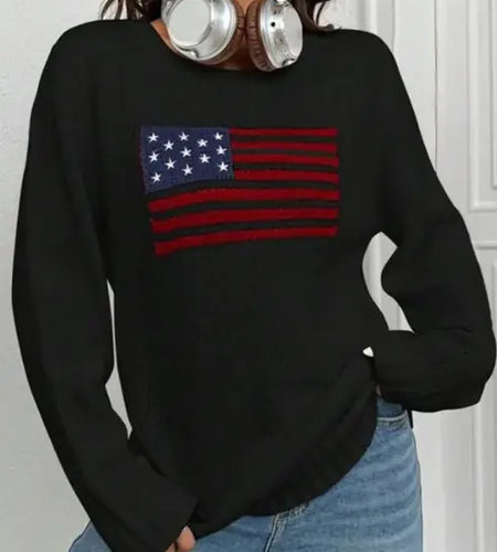 Loose Round Neck Flag Sweater