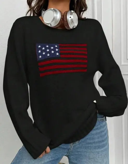 Loose Round Neck Flag Sweater