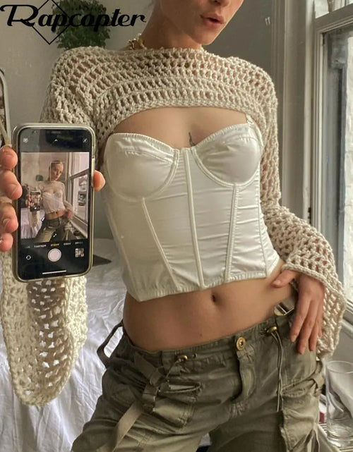 Load image into Gallery viewer, Rapcopter Y2K Knitted Crop Top Hollow
