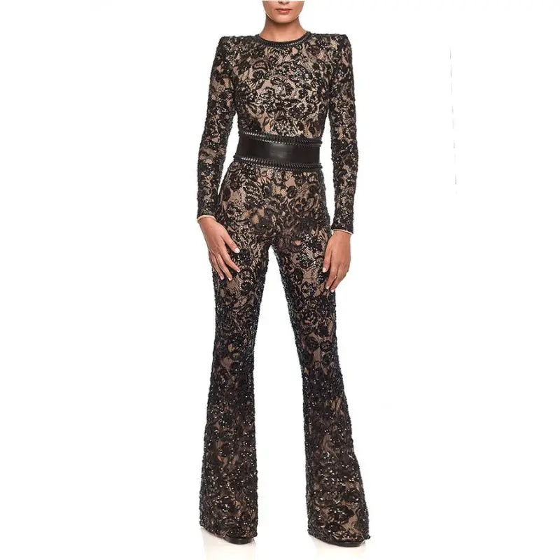 European and American Celebrity Style Lace Slim Jumpsuit