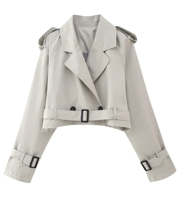 Women's Clothing With Belt Long Sleeves Short Trench Coat