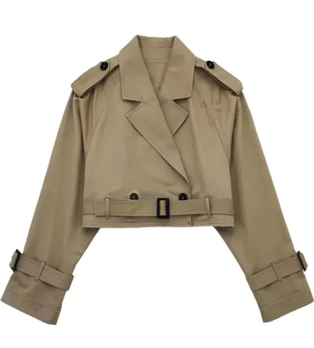 Women's Clothing With Belt Long Sleeves Short Trench Coat