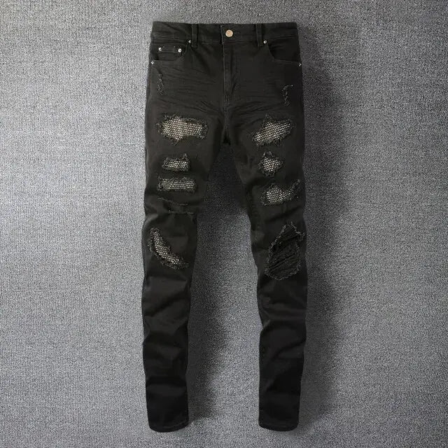 Elastic Slim Fit Destroyed Ripped Jeans