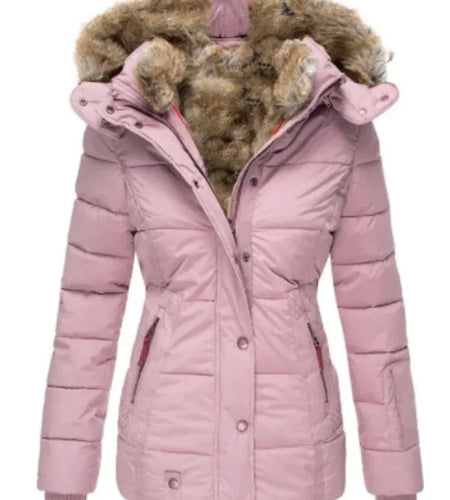 Fur collar long sleeve slim-fit cotton coat