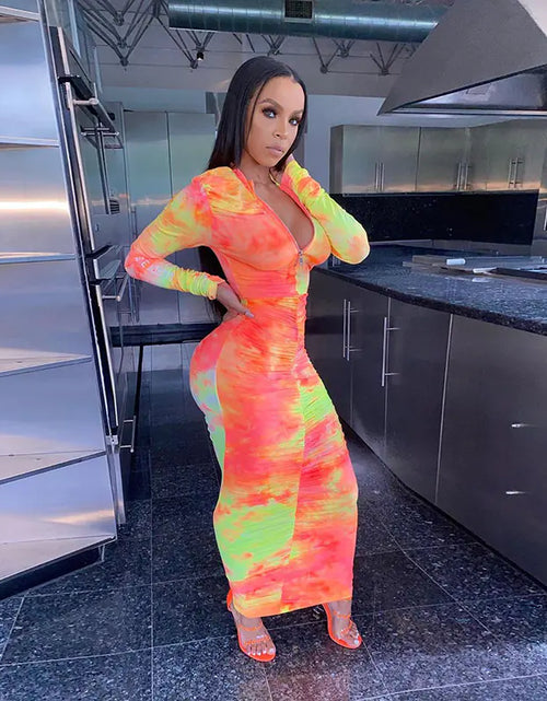 Load image into Gallery viewer, Autumn Digital Print Long Sleeve Bodycon Dress for Women
