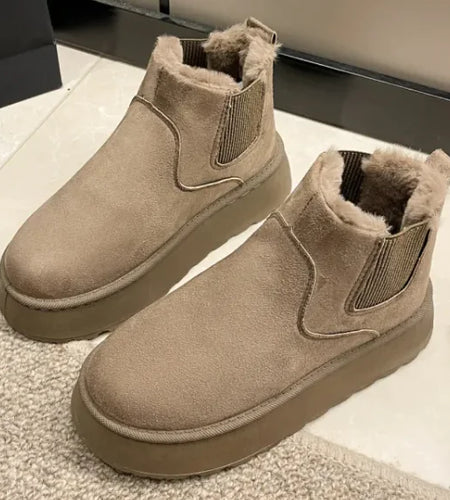 Women's Plush Boots Winter Warm Fleece Thick Flats Snow Boots Fashion Shoes