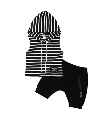 Toddler Boy Summer Sleeveless Hooded Outfit