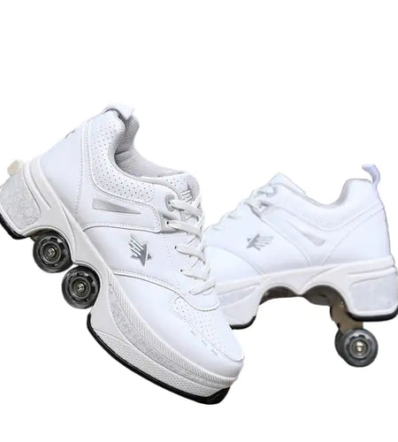 Leather Kids Four Wheels Roller Skate Shoes