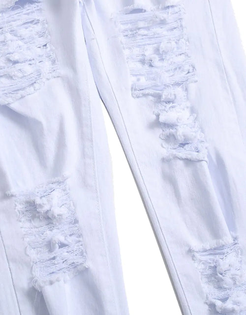 Load image into Gallery viewer, White Staight Jeans RIipped Distressed Jeans
