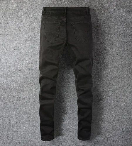 Elastic Slim Fit Destroyed Ripped Jeans