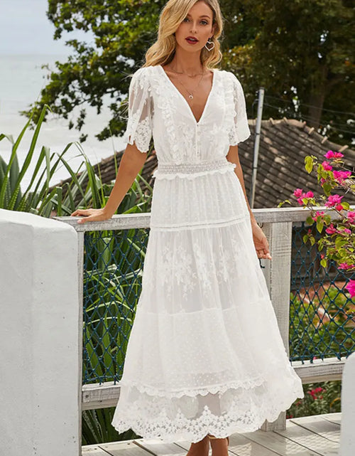 Load image into Gallery viewer, Hollow Out White Dress Sexy Women Lace Long Dress
